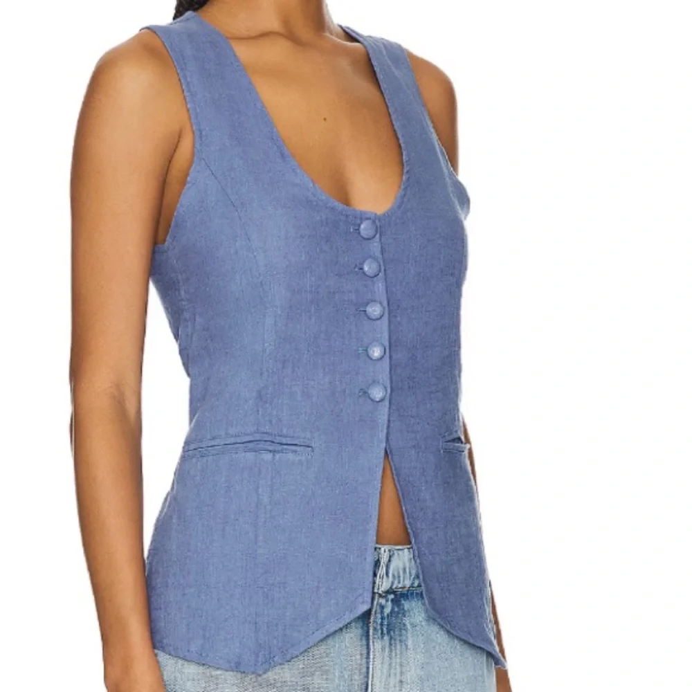 Free People Chic Blue Button-Front Top - Picture 4 of 12